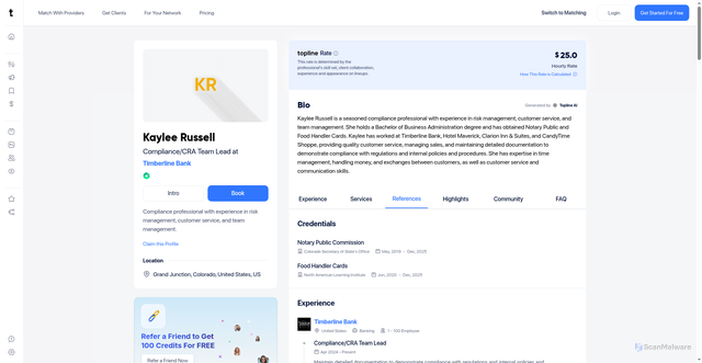 Security scan screenshot of https://topline.com/people/kaylee-russell-a01b87df21