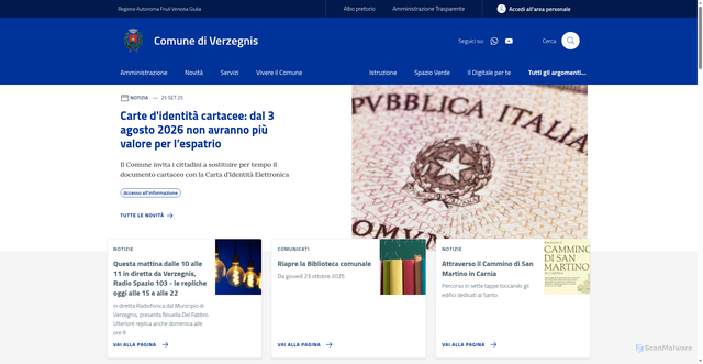 Security scan screenshot of https://www.comune.verzegnis.ud.it/