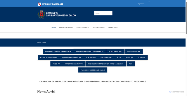 Security scan screenshot of https://www.comune.sanbartolomeoingaldo.bn.it/