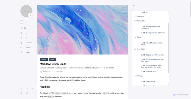 Security scan screenshot of https://myblog-bss.pages.dev/p/markdown-syntax-guide/