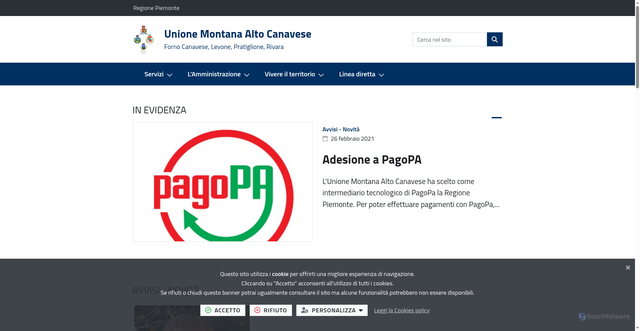 Security scan screenshot of https://www.unione.altocanavese.to.it/it-it/home