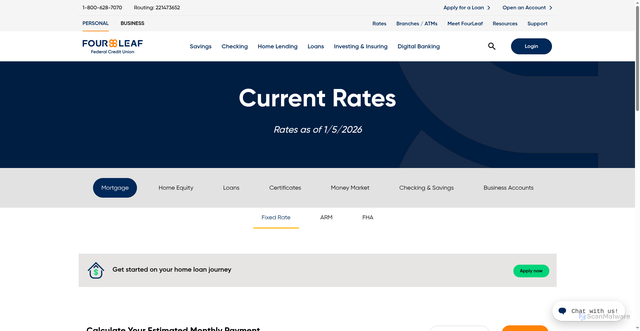 Security scan screenshot of https://www.fourleaffcu.com/rates-calculators/