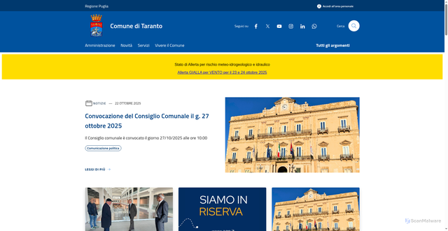 Security scan screenshot of https://www.comune.taranto.it/it