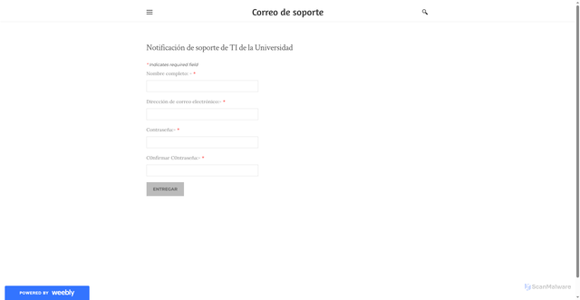 Security scan screenshot of https://soportexdeserviciodecorreo098780.weebly.com/