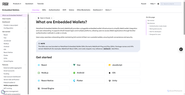 Security scan screenshot of https://metamask-docs-l8lvh00ol-consensys-ddffed67.vercel.app/embedded-wallets