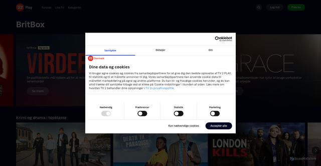 Security scan screenshot of https://play.tv2.dk/britbox