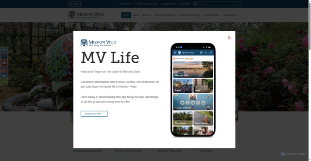 Security scan screenshot of https://www.cityofmissionviejo.org/