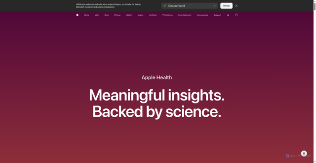 Security scan screenshot of https://health.apple.com