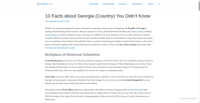Security scan screenshot of https://nomadflag.com/facts-about-georgia-country/