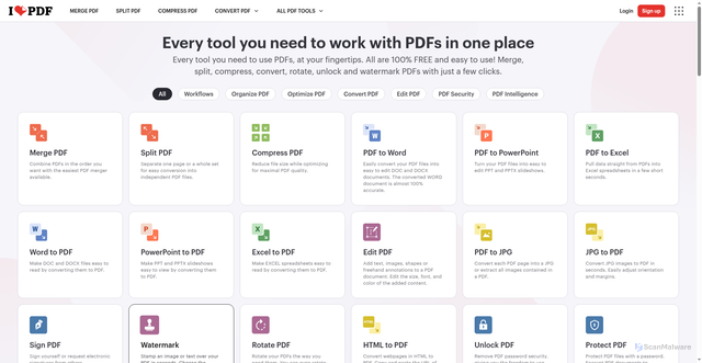 Security scan screenshot of https://www.ilovepdf.com