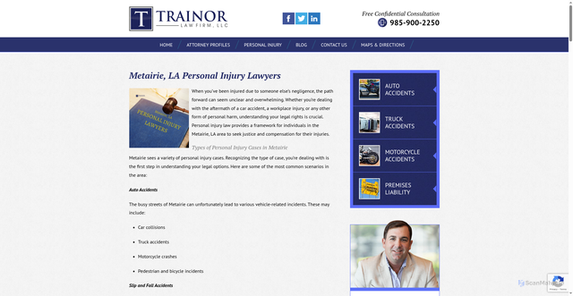 Security scan screenshot of https://www.trainorlawfirm.com/metairie-la-personal-injury-lawyers/