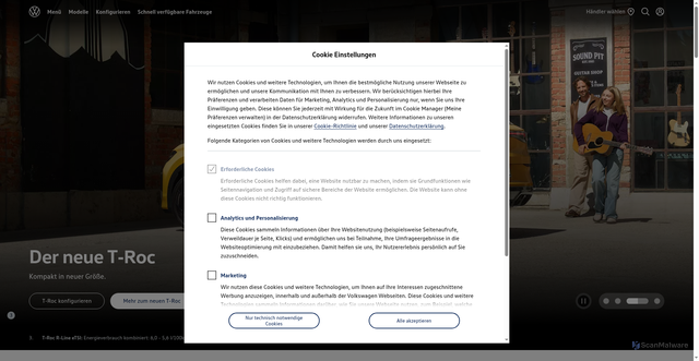 Security scan screenshot of https://volkswagen.de