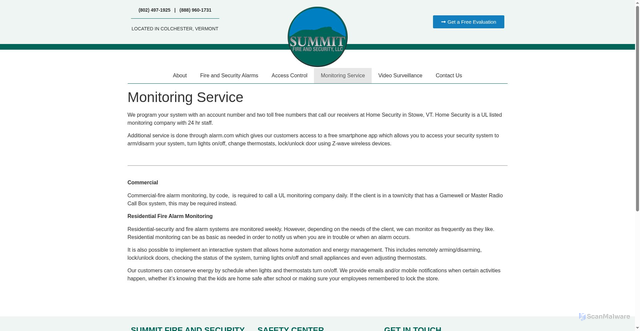 Security scan screenshot of https://summitfireandsecurityvt.com/monitoring/