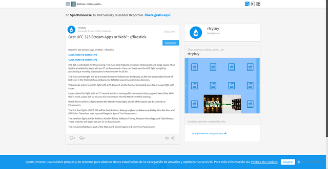 Security scan screenshot of https://sportuniverse.com/publicacion/35737/best-ufc-325-stream-apps-or-web--rfirestick