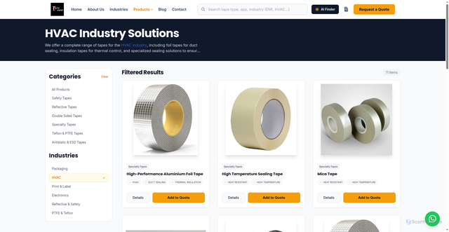Security scan screenshot of https://tape-dkn.pages.dev/products/?industry=hvac-industry