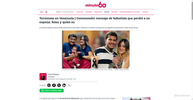 Security scan screenshot of https://www.minuto60.com/mundo/hector-bello-perdio-su-esposa-tras-los-terremotos-venezuela/11188
