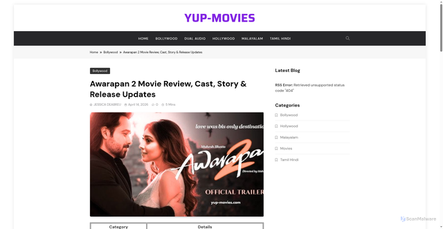 Security scan screenshot of https://yup-movies.com/movies/awarapan-2-movie-review-cast-story-release-updates/