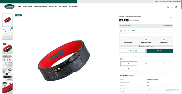 Security scan screenshot of https://gymnaziodynamiz.com/Leather-Lever-Weightlifting-Belt/catalogue/JIJDCiQ0/MZUIMaCq