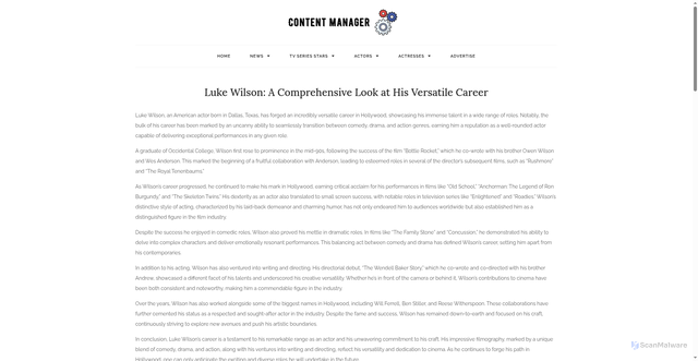 Security scan screenshot of https://contentmanager.eu.com/luke-wilson-a-comprehensive-look-at-his-versatile-career/