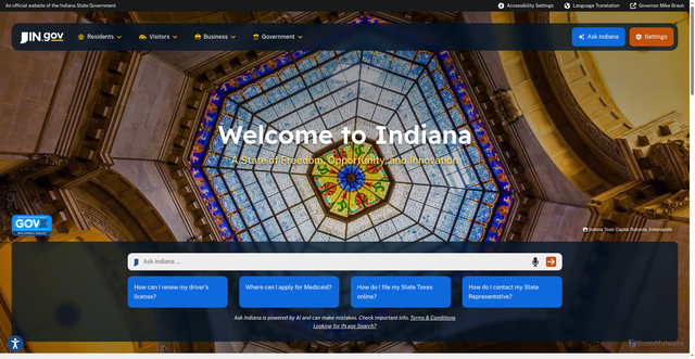 Security scan screenshot of https://www.in.gov/