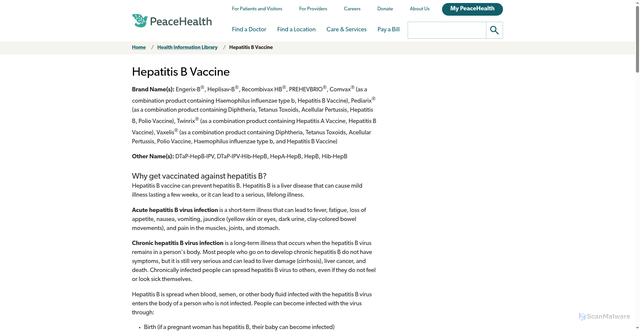 Security scan screenshot of https://www.peacehealth.org/medical-topics/id/a607014