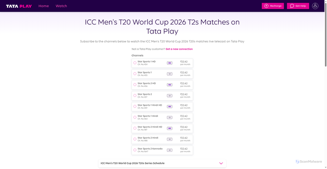 Security scan screenshot of https://www.tataplay.com/events/icc-mens-t20-world-cup-2026?srsltid=AfmBOoop-K9j4mTAtztgn9W2hBGLsWa4vV6F2-YhQdXri9k4LkDhbhPq