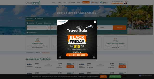 Security scan screenshot of https://www.cheapfaremart.com/airlines/alaska-airlines-as