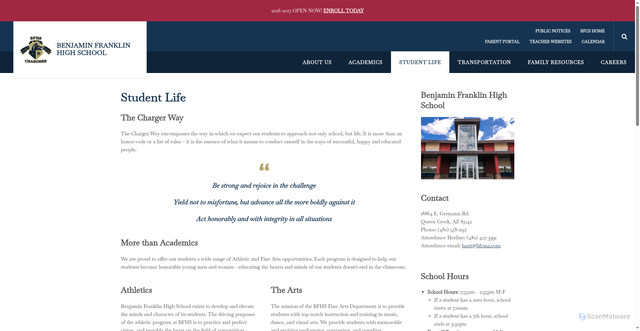 Security scan screenshot of https://hs.bfcsaz.com/student-life