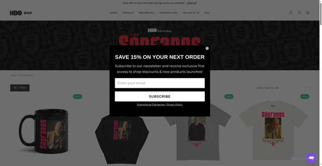 Security scan screenshot of https://shop.hbo.com/collections/sopranos?srsltid=AfmBOoowMbie4Qkqa6-RyYsbq7u3XIndOb0FO_alj3xJ-AXaBCSzqIpD