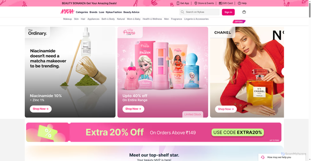 Security scan screenshot of https://www.nykaa.com