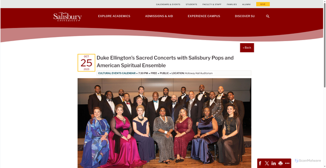 Security scan screenshot of https://www.salisbury.edu/events/?eventid=900&event=2023-10-25%3ADuke+Ellington%E2%80%99s+Sacred+Concerts+with+Salisbury+Pops+and+American+Spiritual+Ensemble&backloc=%2Fevents%2F