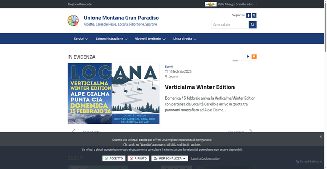 Security scan screenshot of https://www.unionemontana-granparadiso.to.it/it-it/home