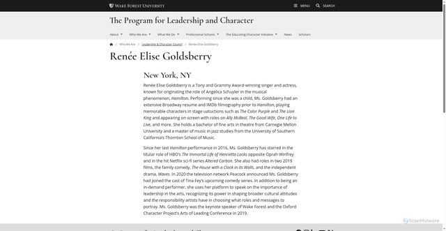 Security scan screenshot of https://leadershipandcharacter.wfu.edu/who-we-are-2/lc-council/renee-elise-goldsberry/