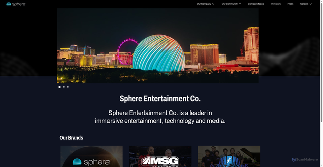 Security scan screenshot of https://www.sphereentertainmentco.com/