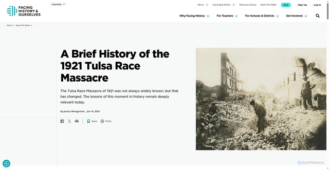 Security scan screenshot of https://www.facinghistory.org/ideas-week/brief-history-1921-tulsa-race-massacre