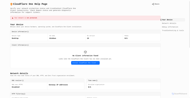 Security scan screenshot of https://help.one.cloudflare.com