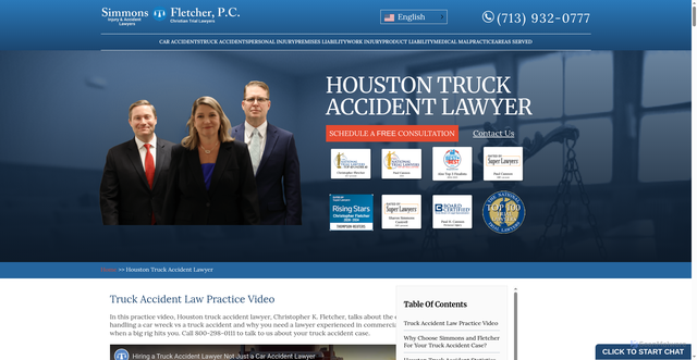 Security scan screenshot of https://www.simmonsandfletcher.com/truck-accident-lawyer/
