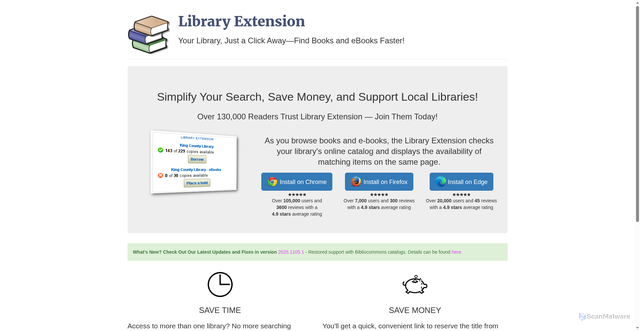 Security scan screenshot of https://libraryextension.com
