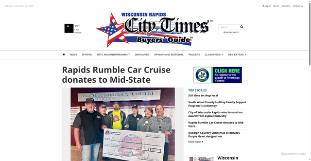 Security scan screenshot of https://www.wrcitytimes.com/stories/rapids-rumble-car-cruise-donates-to-mid-state,311625