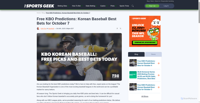 Security scan screenshot of https://www.thesportsgeek.com/blog/kbo-picks-predictions-2025-10-07/