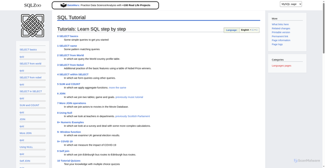 Security scan screenshot of https://sqlzoo.net
