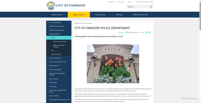 Security scan screenshot of https://www.fairhopeal.gov/departments/police