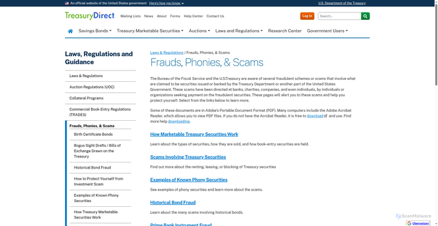 Security scan screenshot of https://www.treasurydirect.gov/laws-and-regulations/fraud/