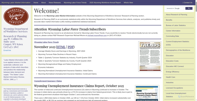 Security scan screenshot of http://doe.state.wy.us/lmi/