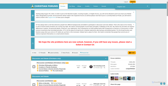 Security scan screenshot of https://www.christianforums.com