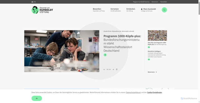 Security scan screenshot of https://www.humboldt-foundation.de/