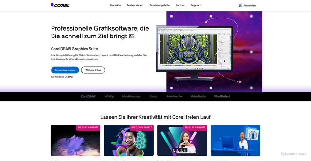 Security scan screenshot of https://apps.corel.com