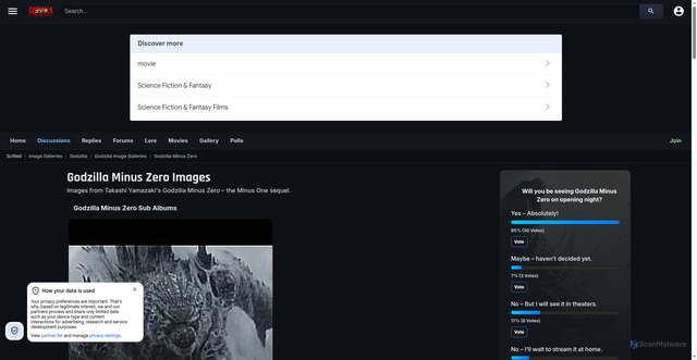 Security scan screenshot of https://godzilla-movies.com/gallery/view/129