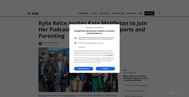 Security scan screenshot of https://www.familyproof.com/family/kylie-kelce-invites-kate-middleton-join-podcast