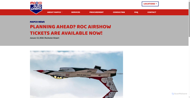 Security scan screenshot of https://www.mapcoparking.com/news/roc-airshow/